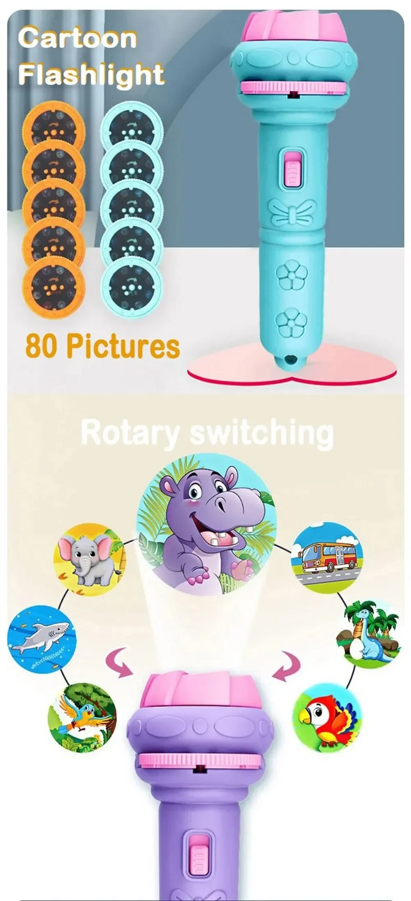 10 Cards Cartoon Projection Flashlight Toy