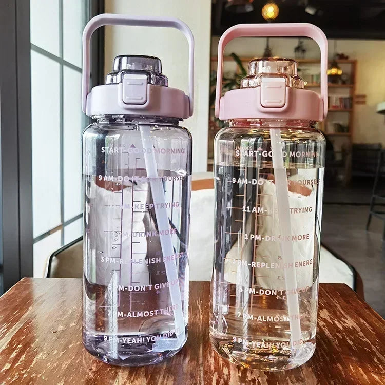 2 Liters Plastic Straw Water Bottle